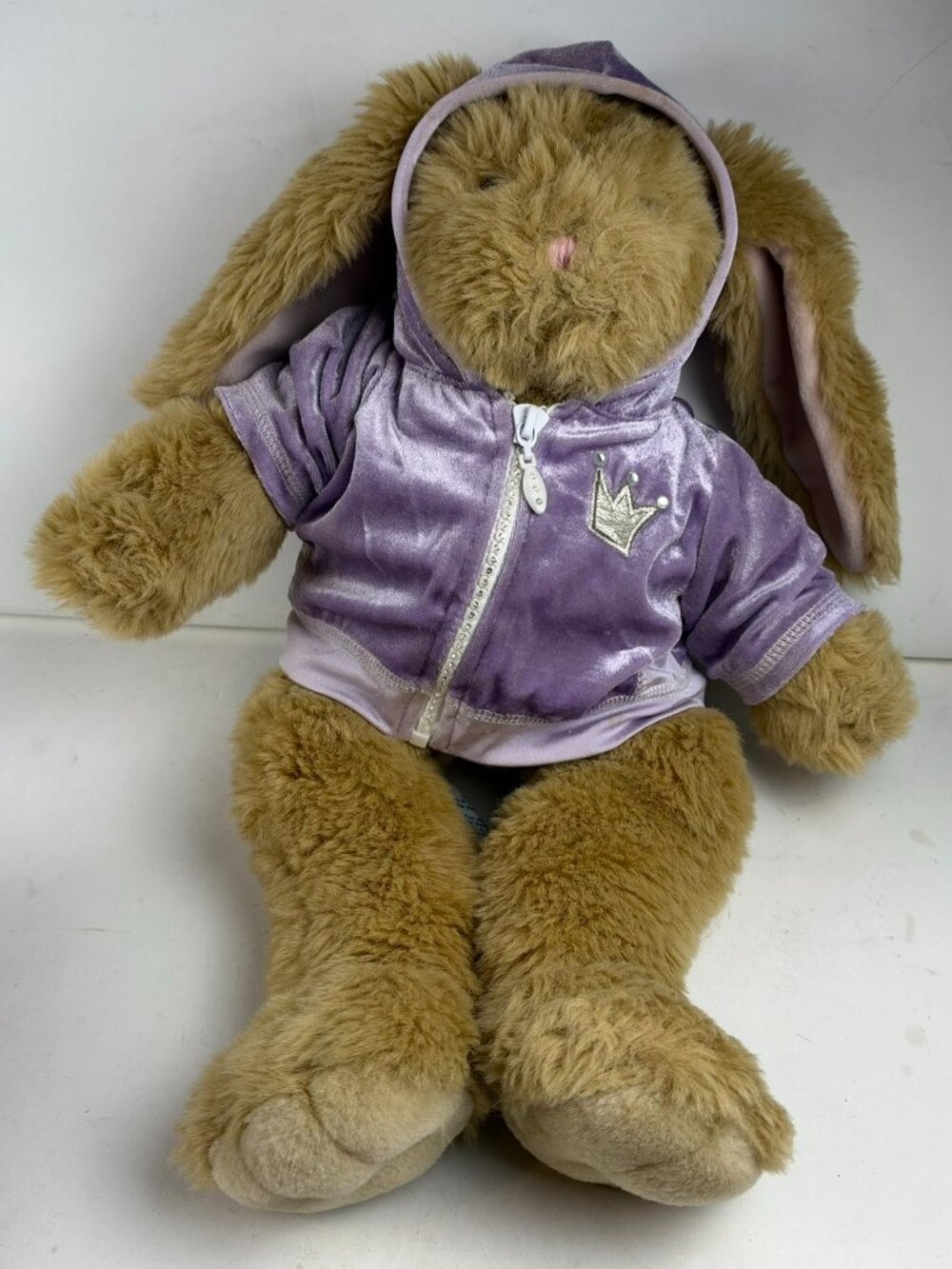 Build A Bear Floppy Ear Brown Bunny Plush 15" Purple Zip Up Crown Hoodie Jacket
